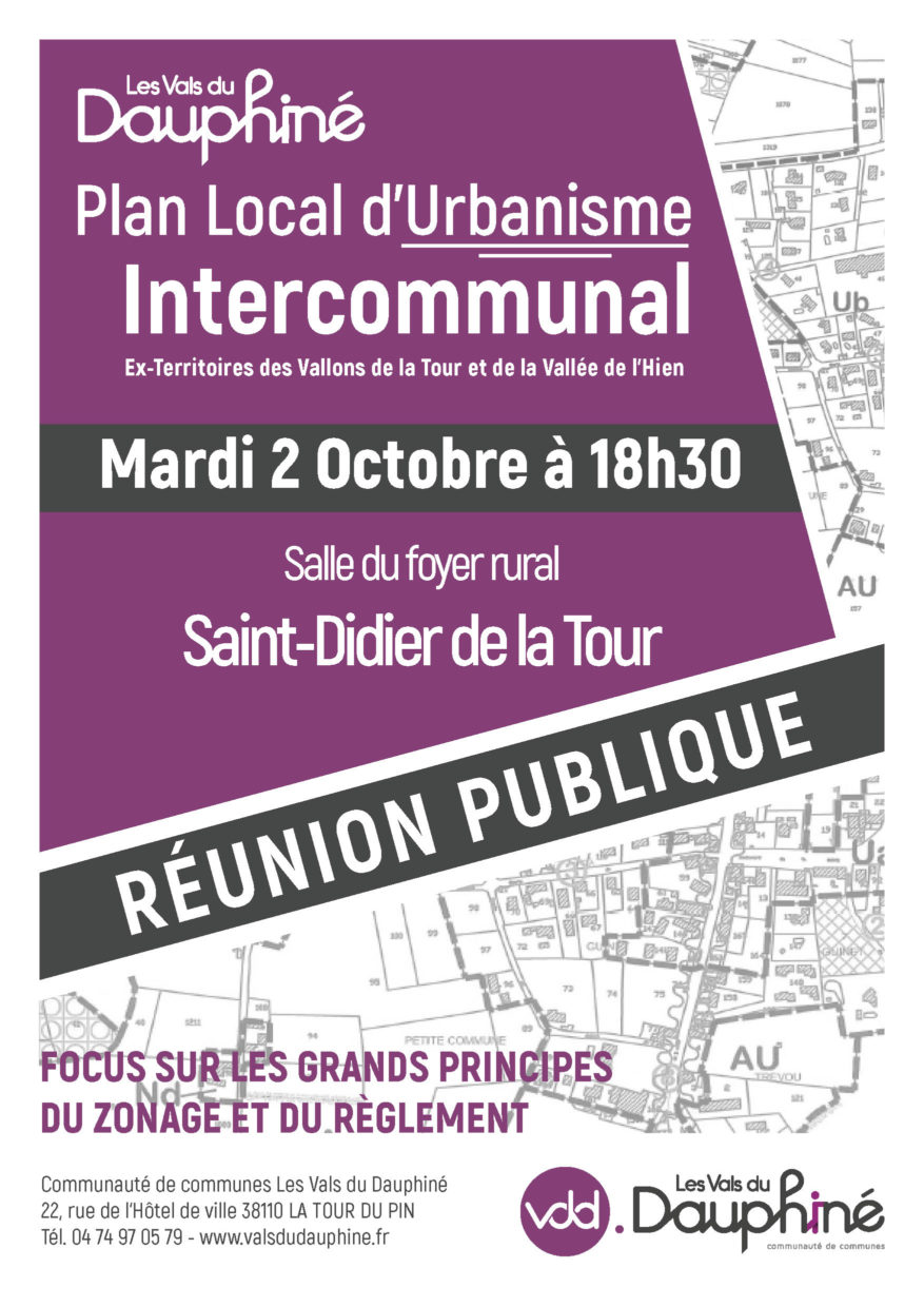 Affiche de la réunion publique PLUi Ouest - Saint Didier de la Tour - mardi 2 octobre 2018