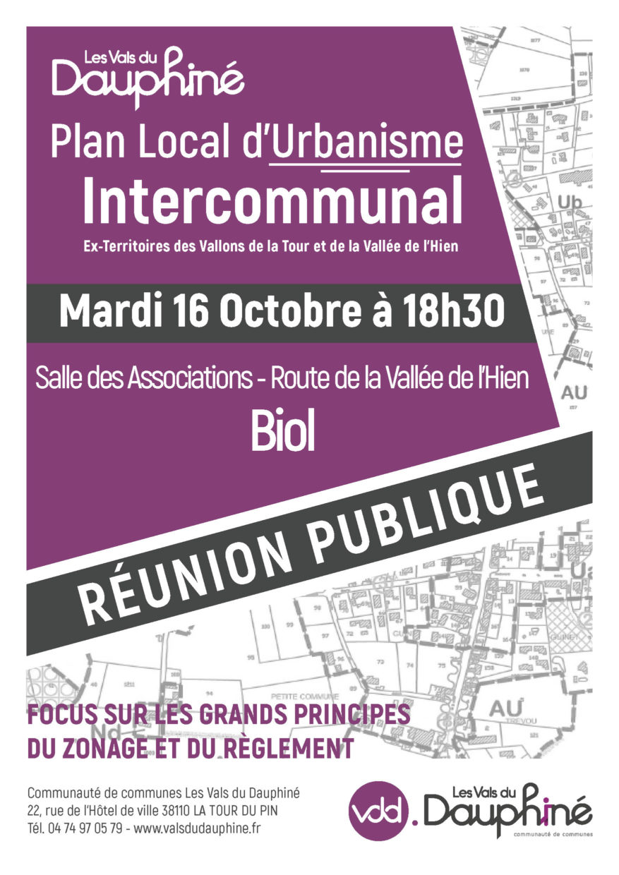 Affiche de la réunion publique PLUi Ouest - Biol - mardi 16 octobre 2018